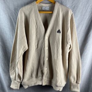 Vtg Izod Cardigan Sweater Men's L Ivory Crest Logo Button Up Acrylic USA Grandpa